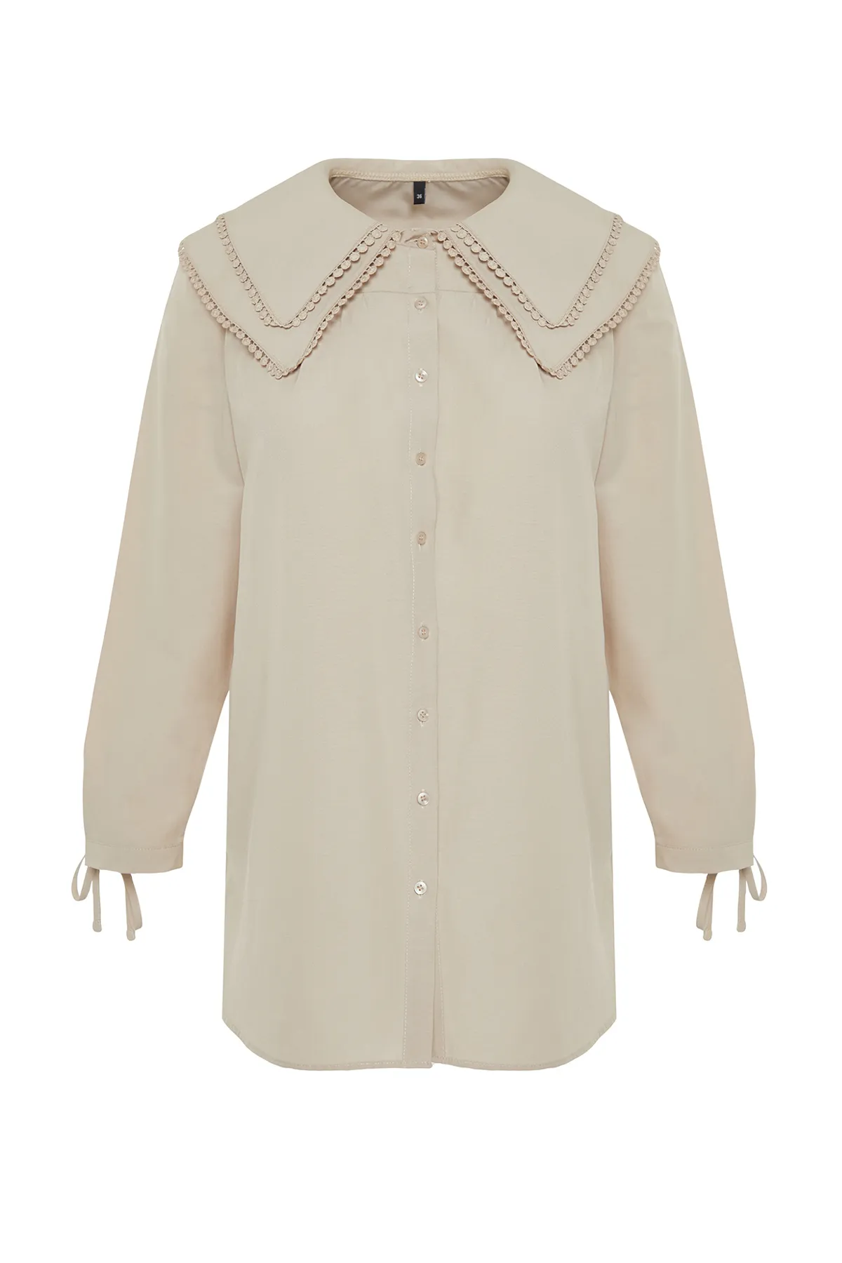 Trendyol Modest  Gewebtes Hemd mit Steinkragen und Bommeldetails TCTSS22GO0335