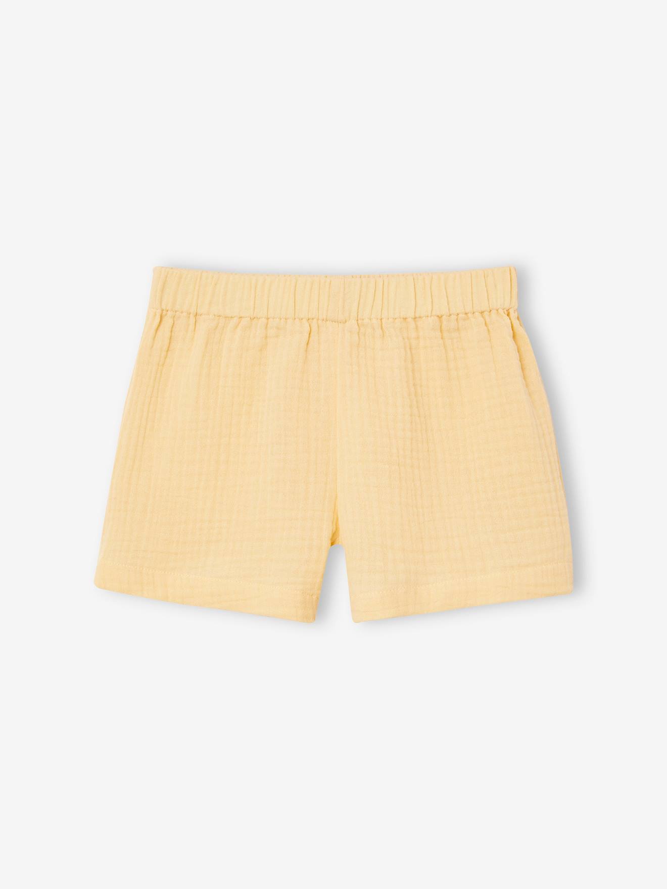 Vertbaudet Mädchen-Set: geblümte Bluse & Musselin-Shorts - pastellgelb