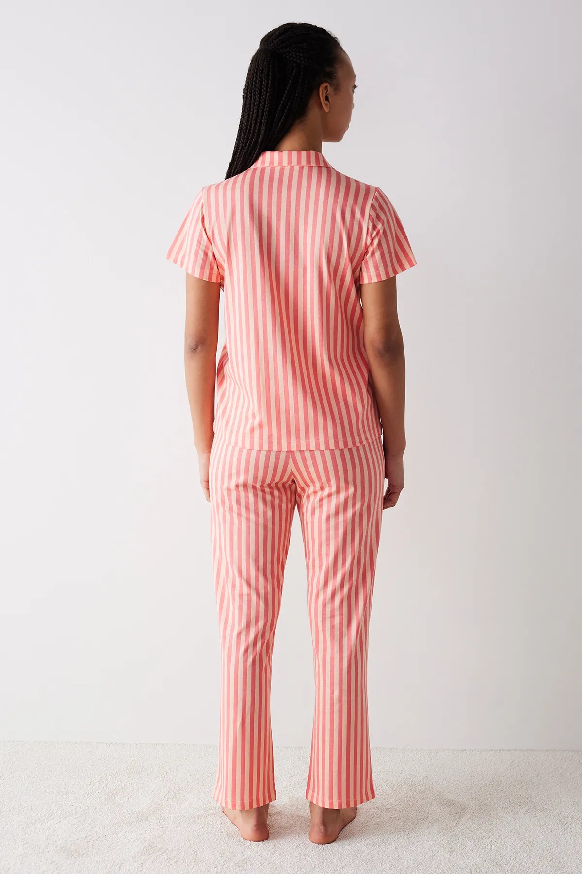 Penti  Base Rosy Stripes Rosafarbenes Hemd-Hosen-Pyjama-Set
