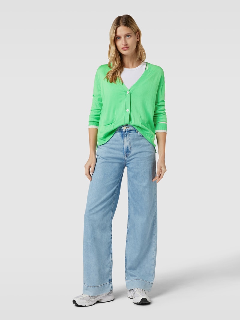 Strickjacke mit Kontraststreifen in neon grün