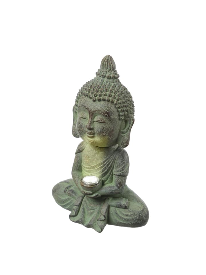 MARELIDA LED Solar Buddha Wackelfigur Gartenfigur H: 19cm Lichtsensor in hellgrau günstig kaufen onesize