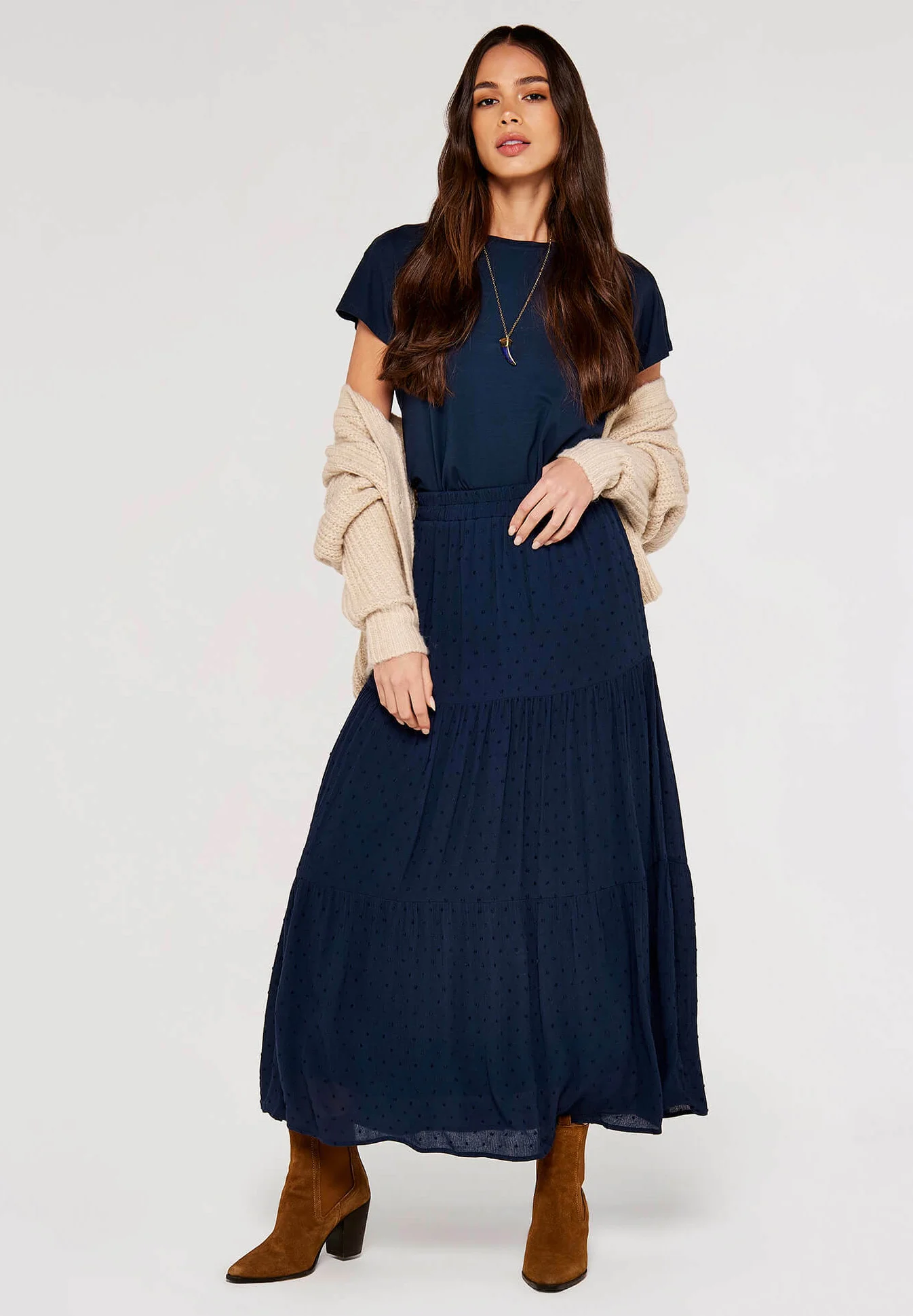 Falda campana color albaricoque CRINKLE DOBBY TIERED