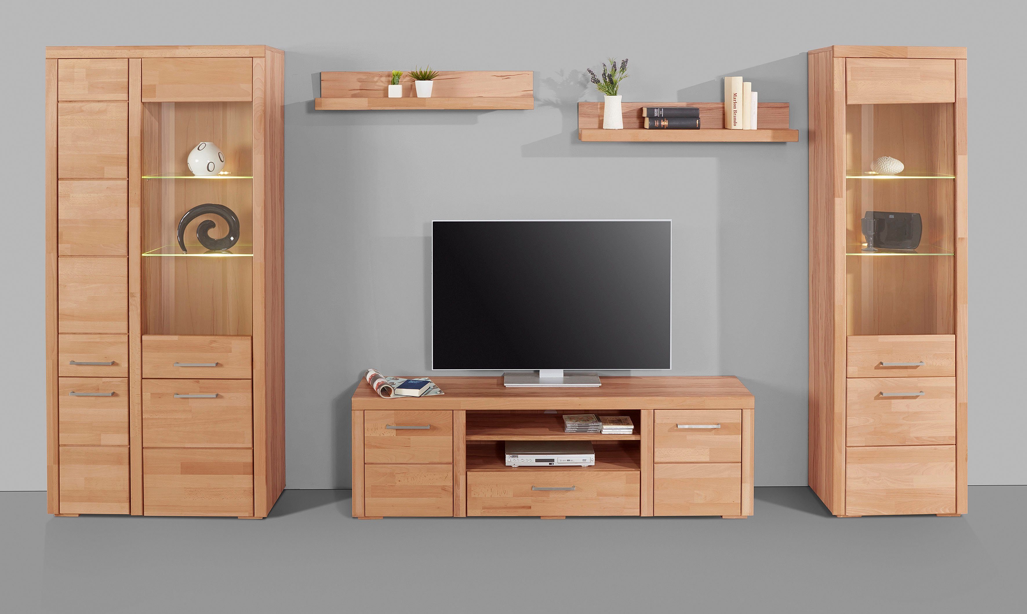 Woltra Wohnwand Falco, (Set, 4-St., 5), Fronten aus Massivholz