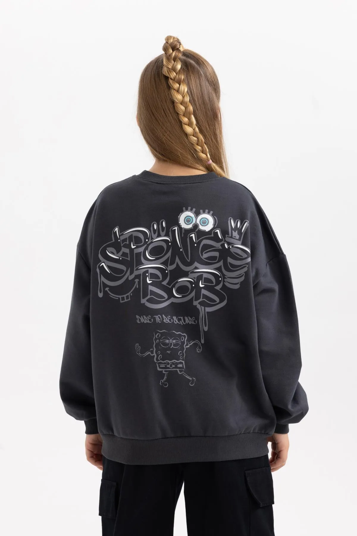 DeFacto  Spongebob Sweatshirt für Mädchen, Übergröße, Rundhalsausschnitt, weicher, pelziger, dicker Pullover innen B5732a823wn
