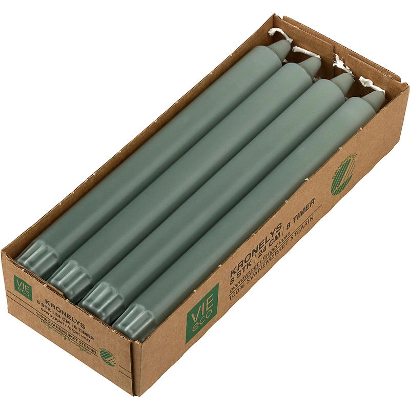 Vie Eco Kronelys 8-pk 24 cm eco antikk grønn