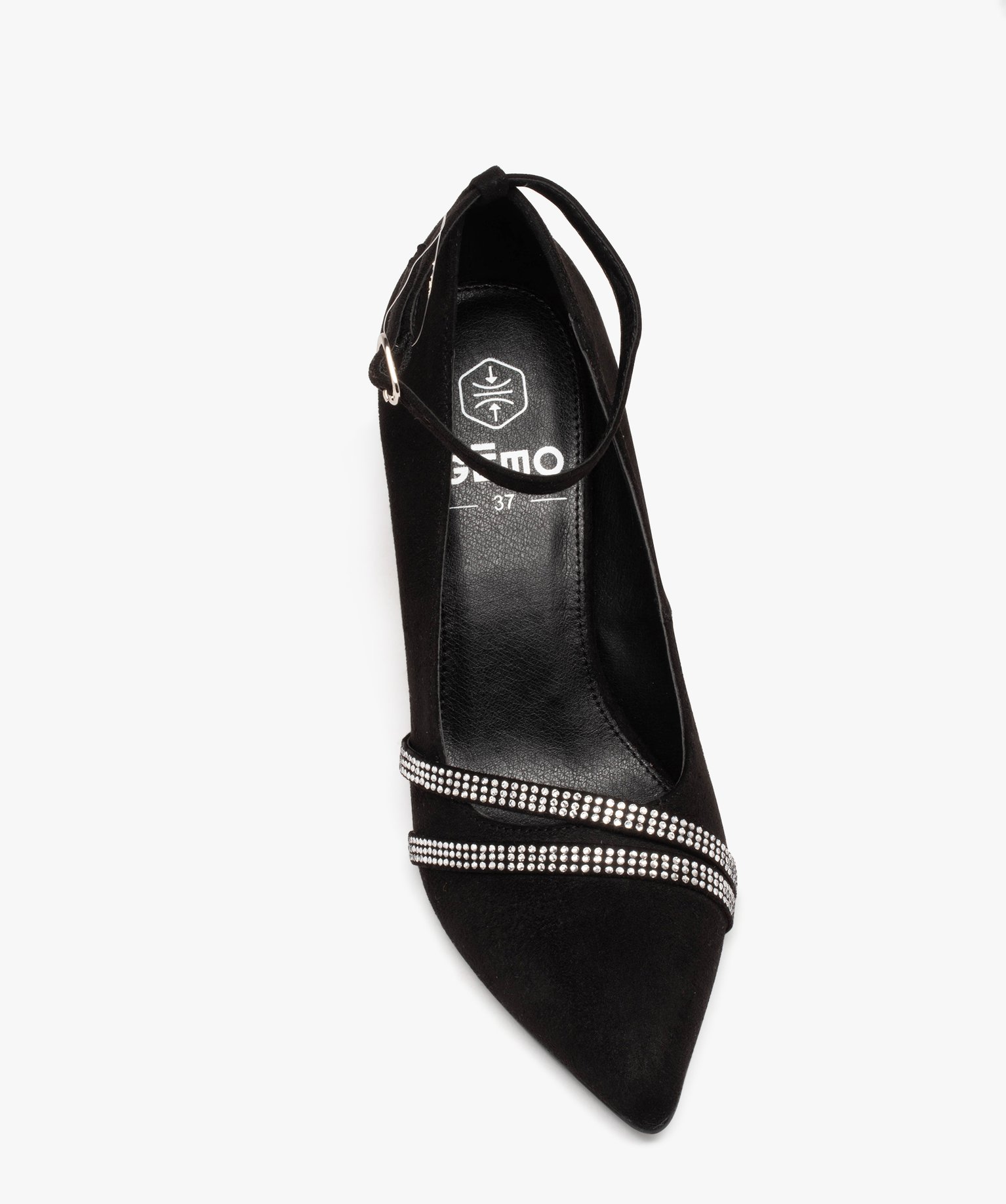 Escarpins à bout pointu et bride cheville en suédine et st... noir | GEMO