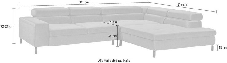 GALLERY M branded by Musterring Ecksofa Felicia Due, Wahlweise mit Sitzvorzug, inkl. Kopfteilverstellung, Sitzhöhe 43 cm