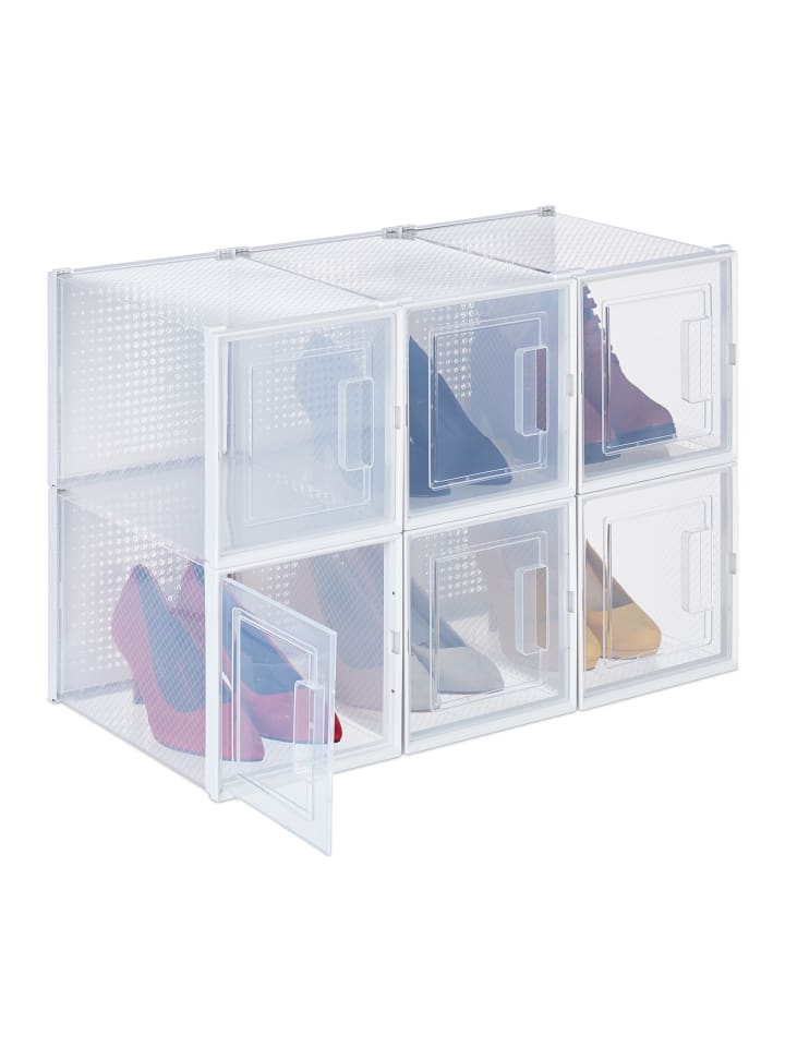 relaxdays 6 x Schuhbox in Transparent/ Weiß günstig kaufen onesize