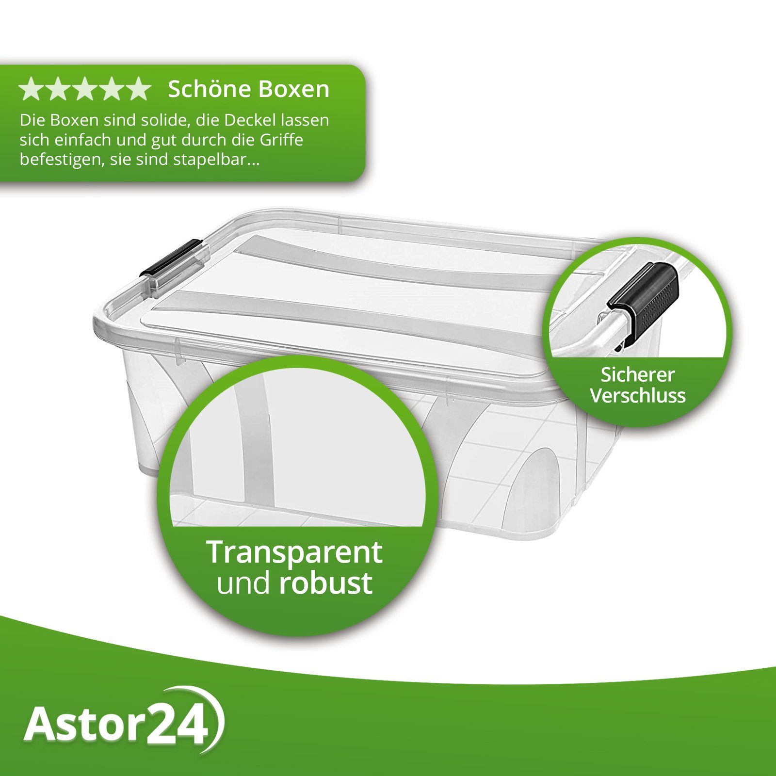 astor24 Aufbewahrungsbox Aufbewahrungsbox mit Deckel Kunststoffboxen Box Kisten Stapelboxen (Spielzeugbox, 3 St), Größe 7 Liter bis 80 Liter Plastikbox Aufbewahrung Regalbox