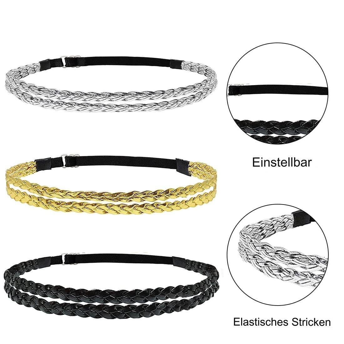 COUNJOYING Haarband Hippie Haarband - Einfarbiger Geflochtenes Haarschmuck, Einheitsgrößer, 3-tlg.