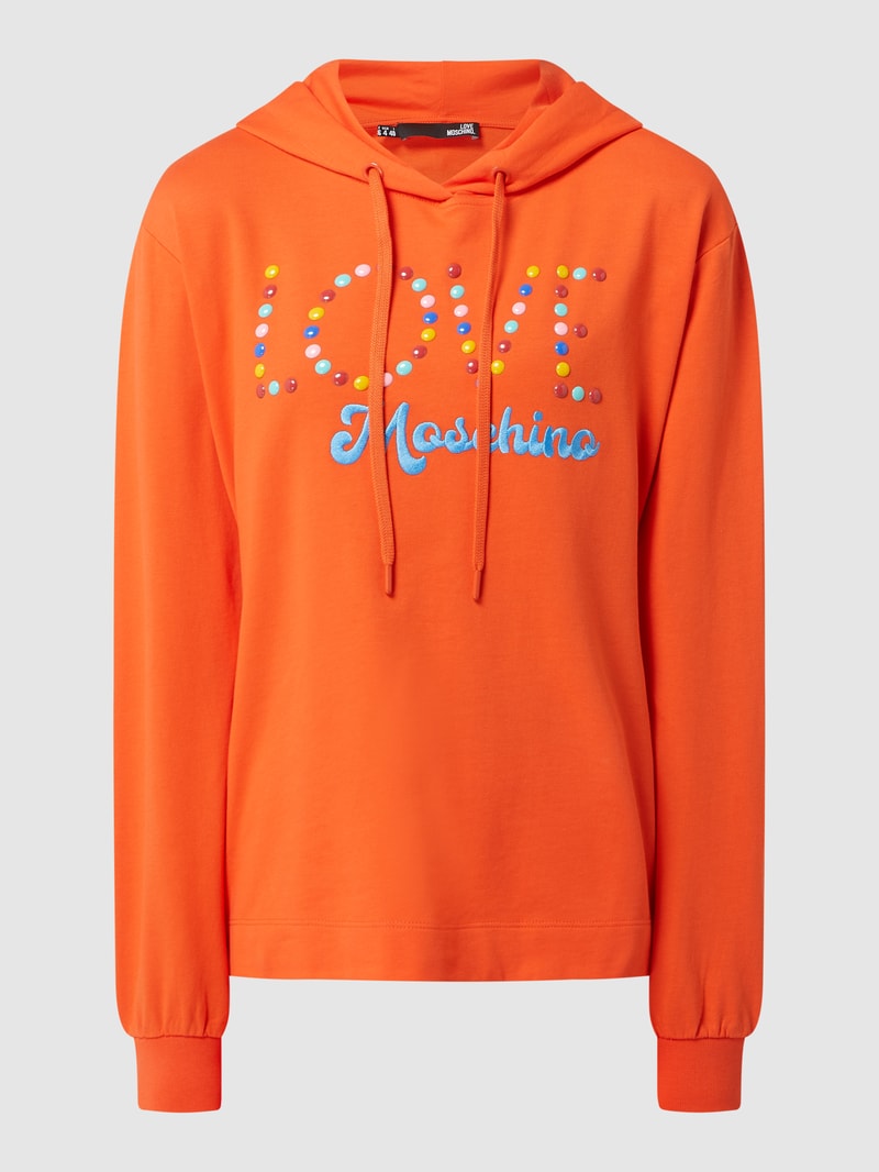 Hoodie aus Baumwolle mit Stickerei in orange