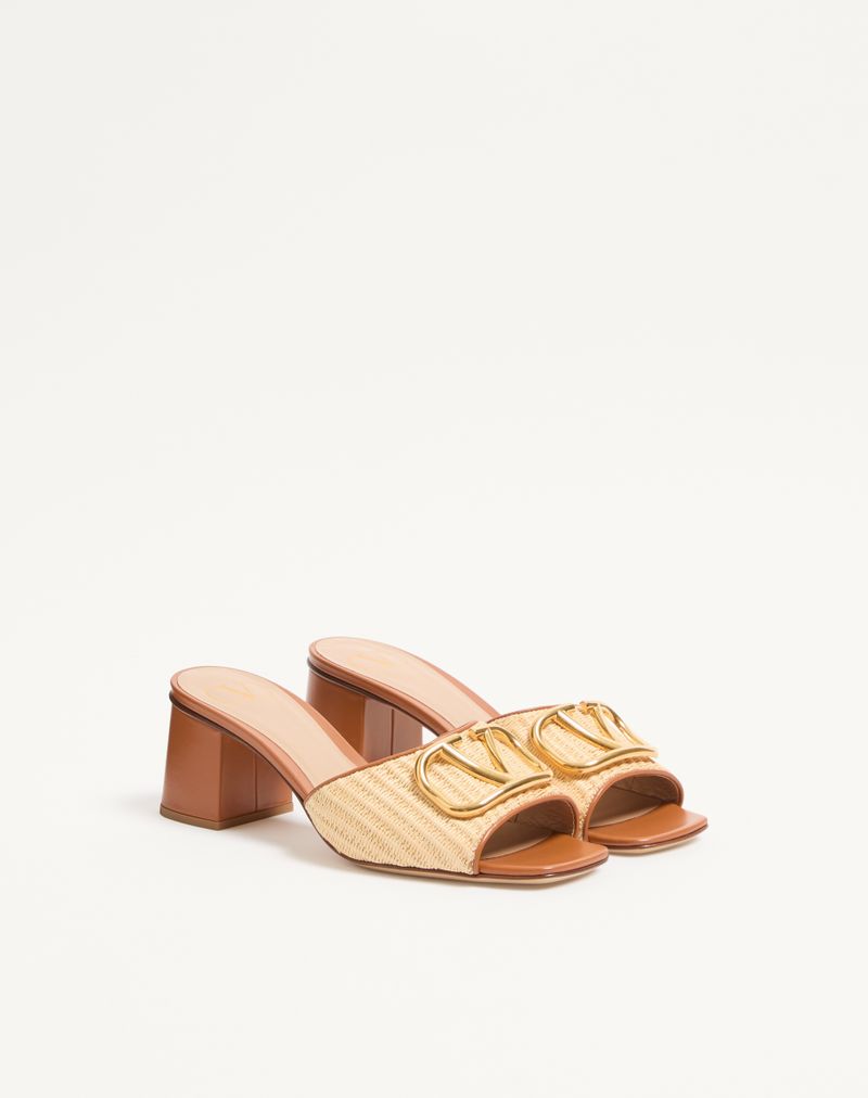 VLogo Signature Slide Sandal In Raffia 60mm