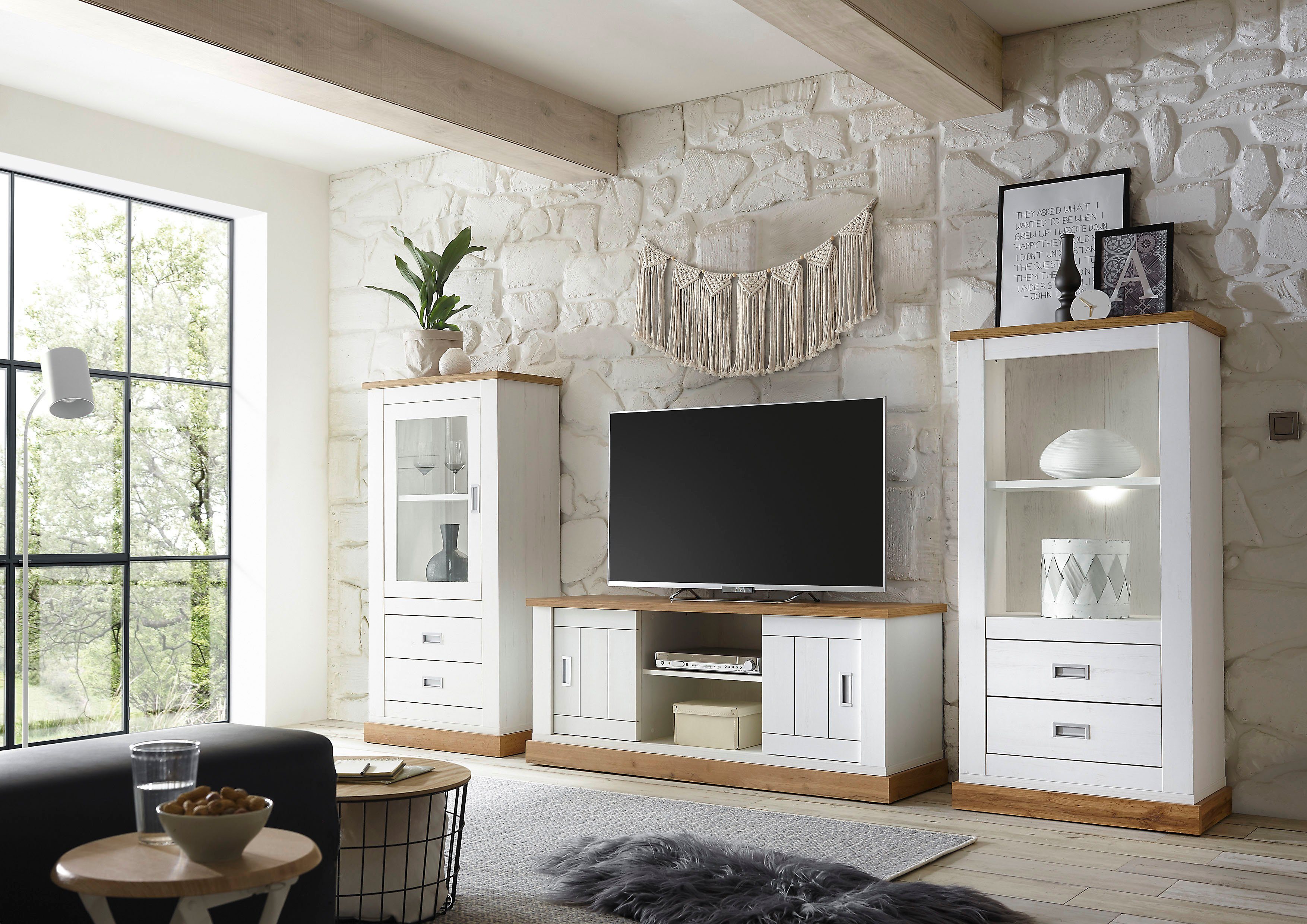 Home affaire Wohnwand Orlando, (3-St., 1 Standregal. 1 Lowboard, 1 Vitrine)