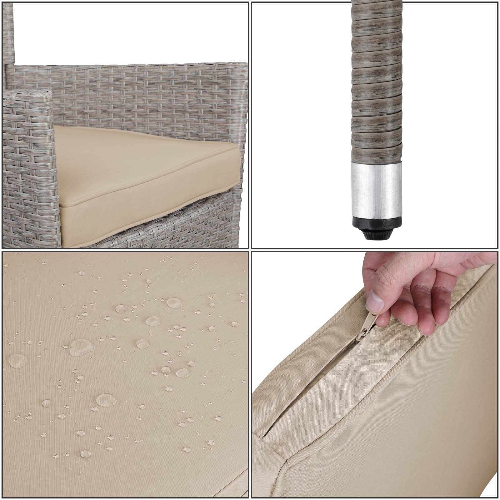 Casaria Gartenstuhl, Polyrattan 4er Set Stapelbar 7cm Auflagen 160kg Belastbarkeit