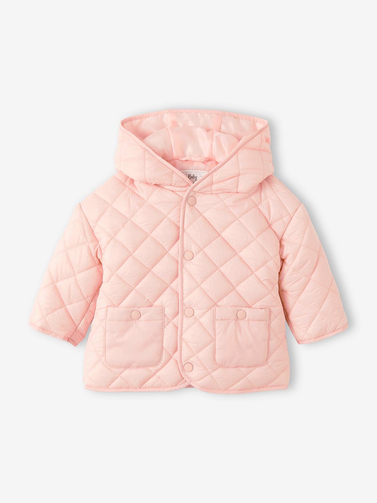 Doudoune matelassée bébé avec capuche rose grisé