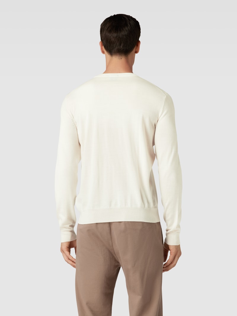 Strickpullover aus Schurwolle mit Label-Stitching Modell 'Otto' in offwhite
