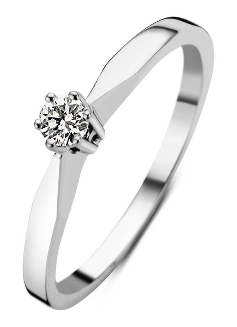 Diamond Point Beli zlati prstan z diamantom, vzgojenim v laboratoriju, 0,09 ct. 0,09 ct diamant Laboratorijsko vzgojen diamant
