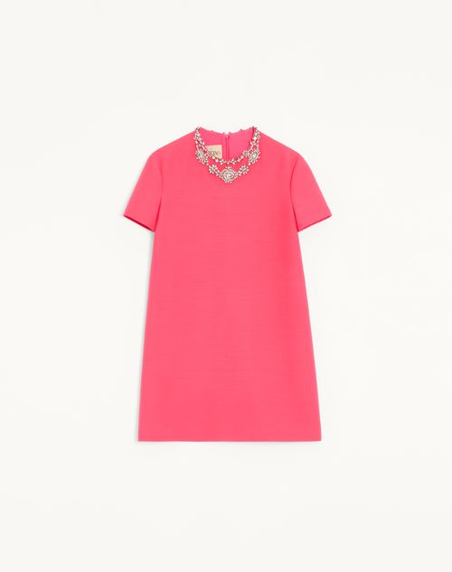 Vestido curto de crepe bordado de alta costura