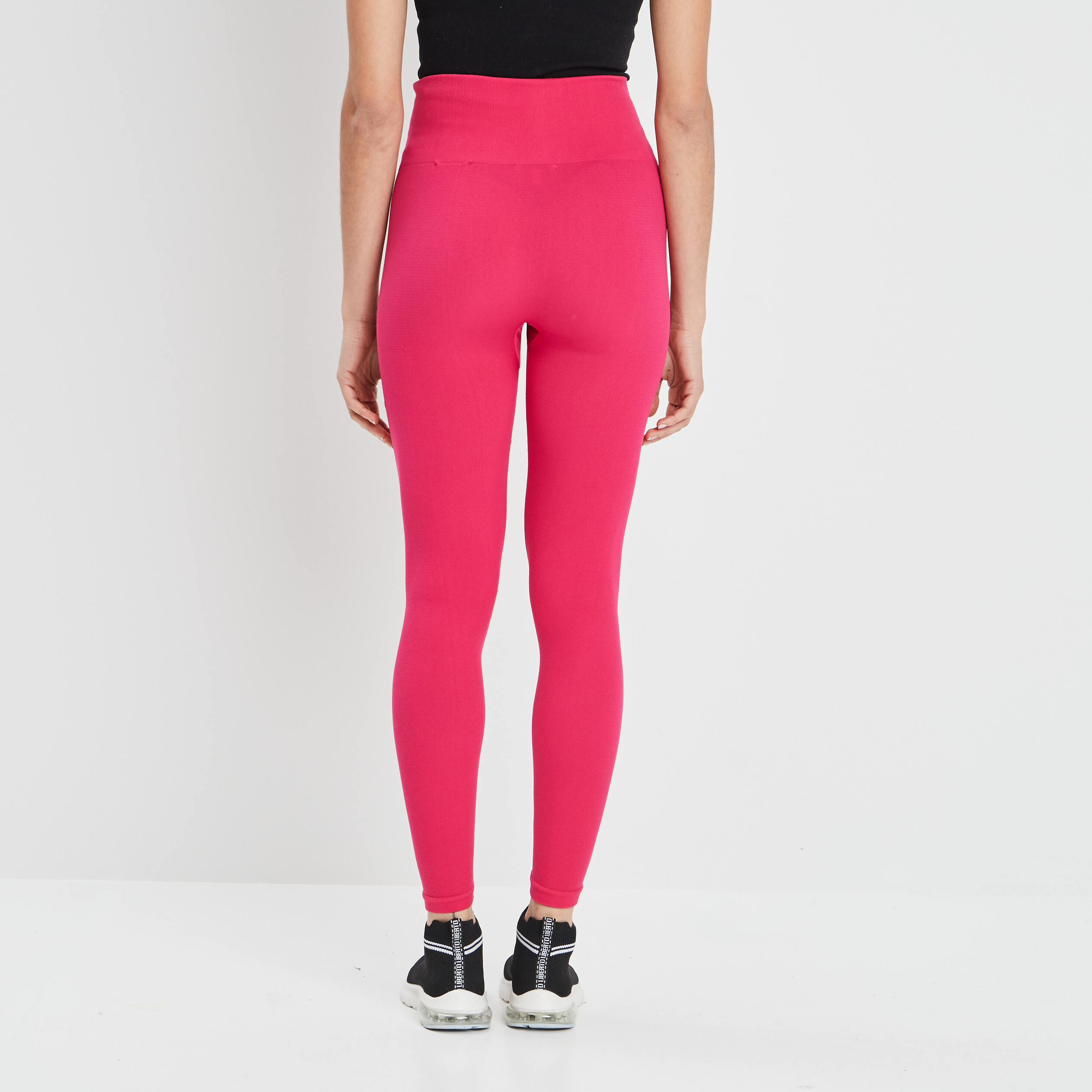 Legging taille haute côtelé rose cerise femme | La Halle