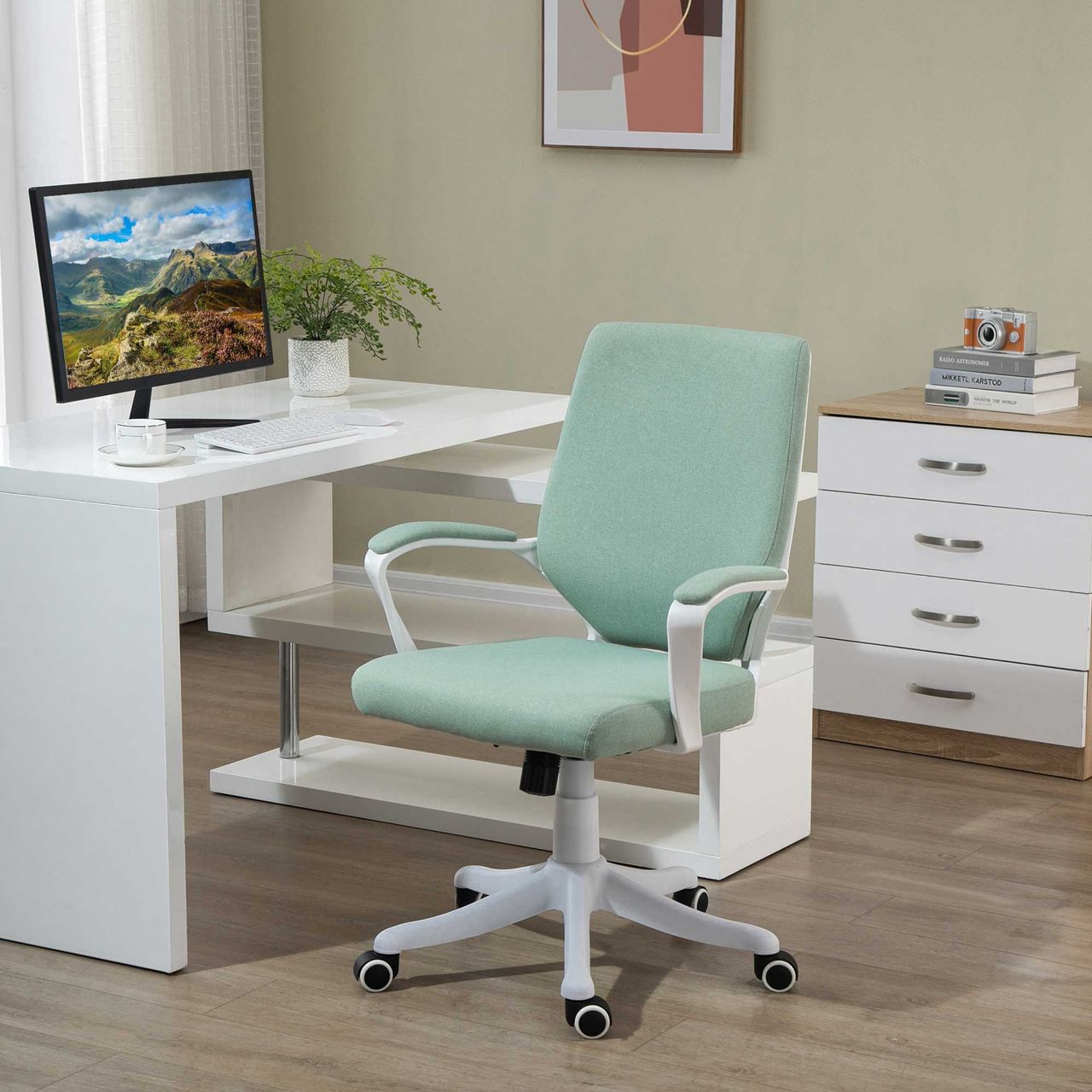 Vinsetto Bürostuhl Schreibtischstuhl Home-Office-Stuhl Grün Weiß 62x69x92-100cm