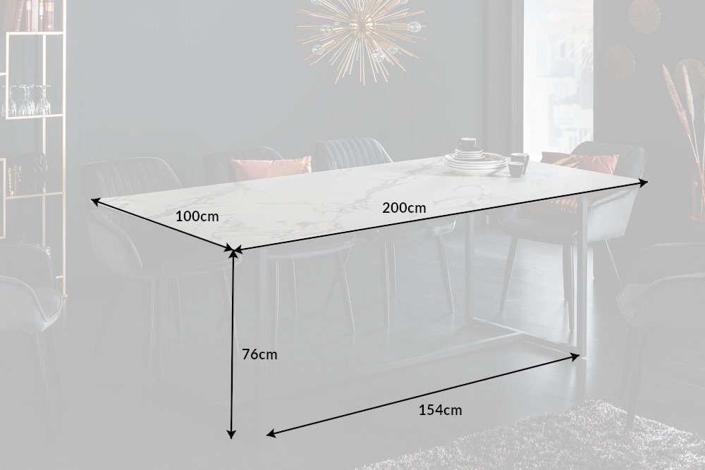 riess-ambiente Esstisch SYMBIOSE 200cm weiß / schwarz (Einzelartikel, 1-St), Esszimmer · Keramik · Metall · Marmor-Optik · Industrial Design