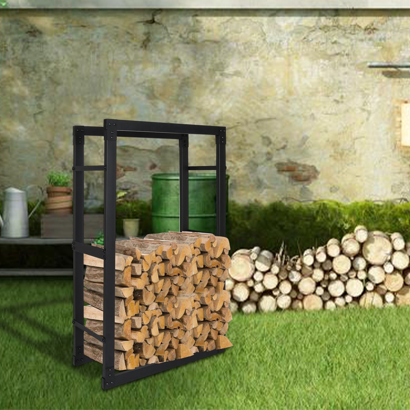 Lospitch Kaminholzregal Kaminholzregal Erhältlich in 8 Größen, Holzregal, Holzvorrat schwarz, BxTxH:80x25x100 cm