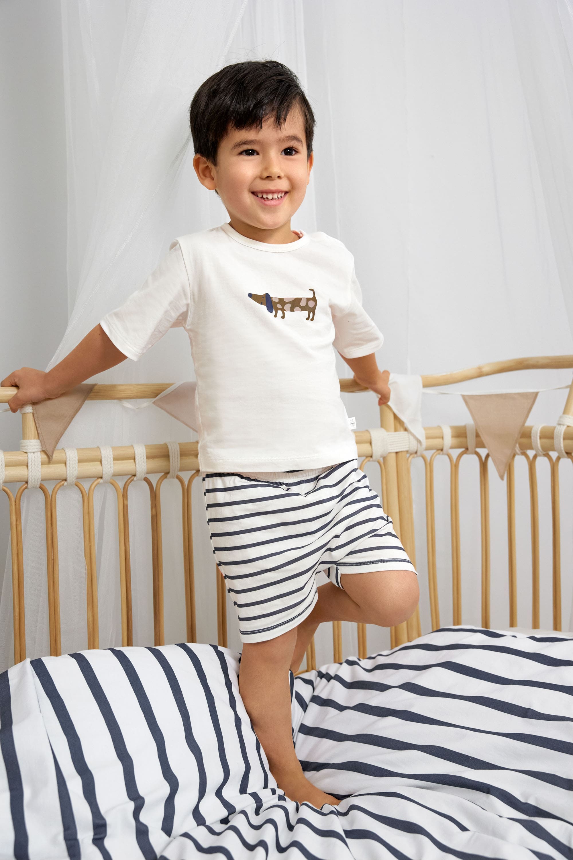 Kinder Pyjama Kurz - Bio Baumwolle, Hund Blau