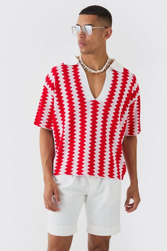 Kastiges Oversize Poloshirt mit Streifen
