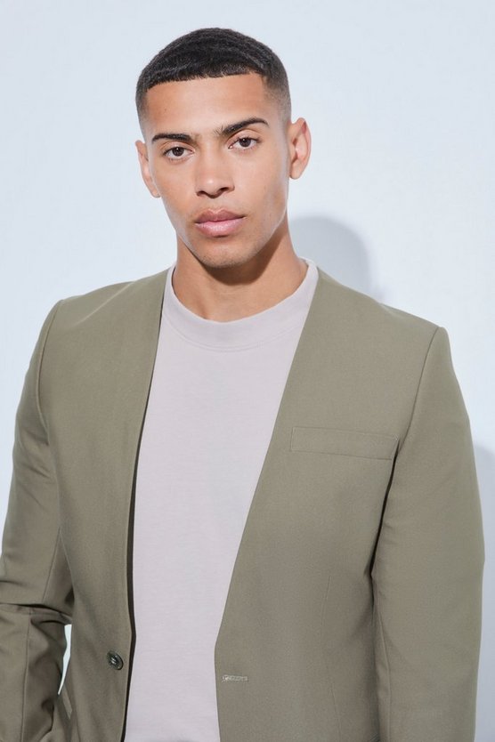 Einreihiger kragenloser Skinny Blazer