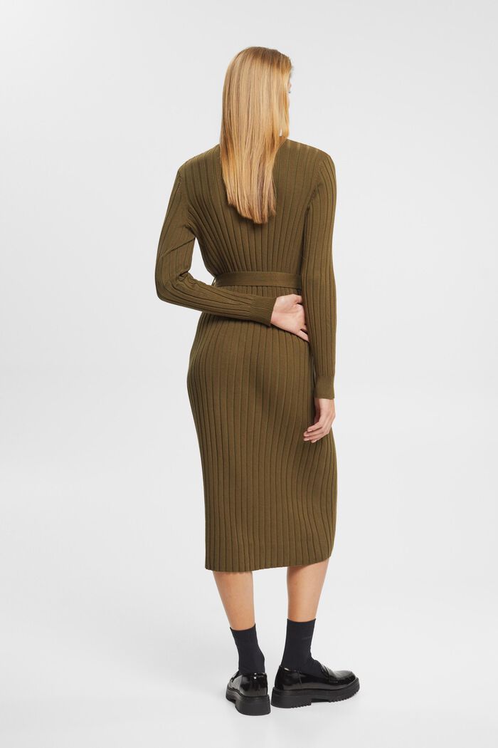 Rippstrick-Midikleid mit Stehkragen