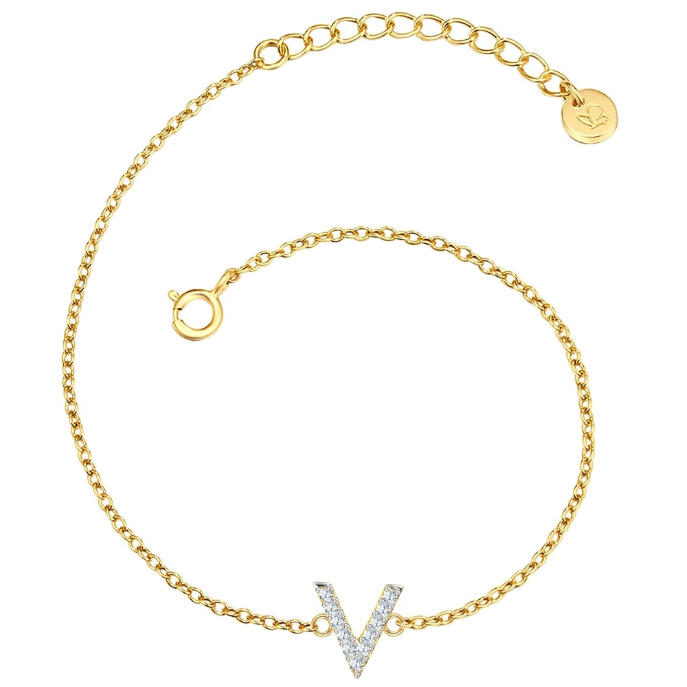 Glanzstücke München Bracelet en argent Lettre V Argent sterling Oxyde de zirconium (CZ) en Or jaune Bracelet