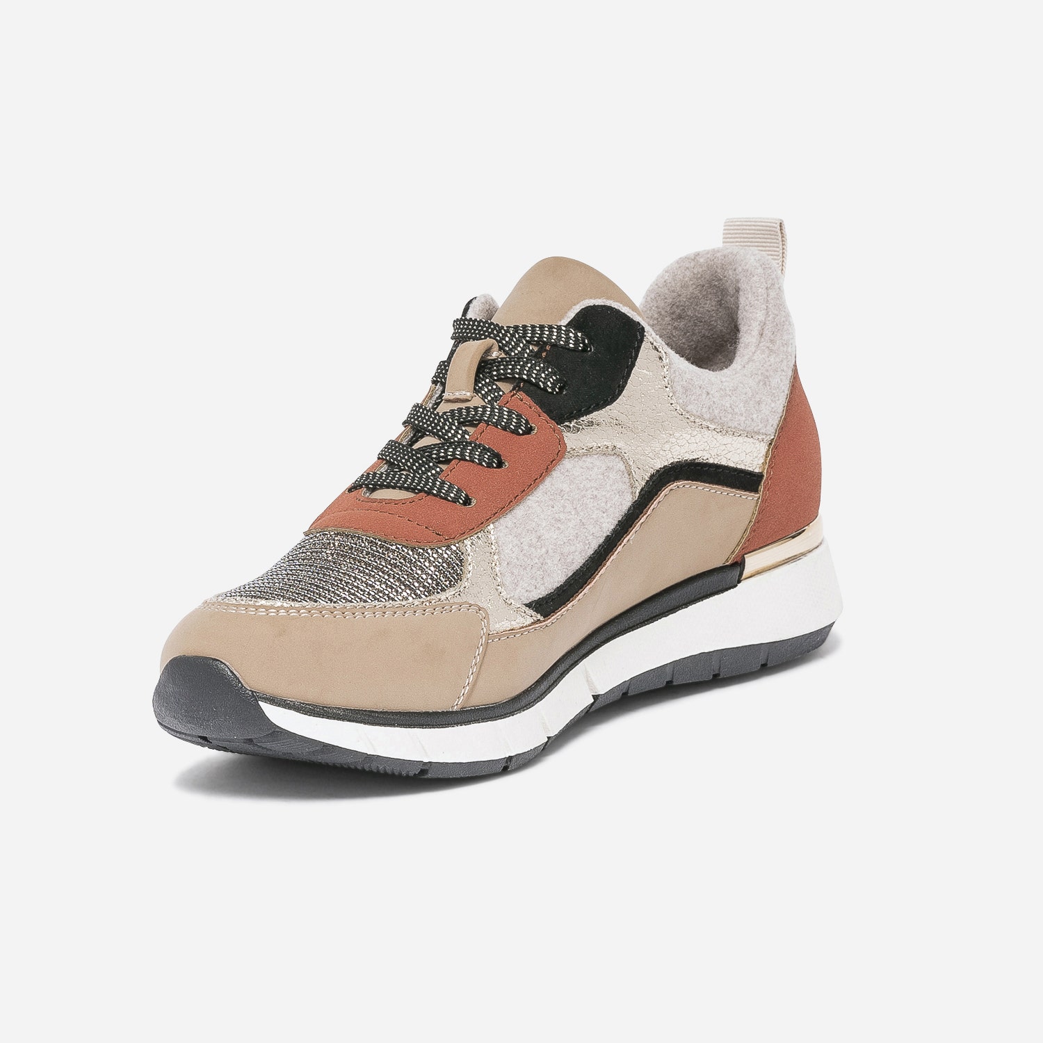 Tennis TEXTO beige, brique, dorée et noire