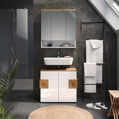 Vicco Badmöbel-Set Badezimmermöbelset EDEN Weiß Hochglanz/Artisan 2-er Set, (2-St., 2-er Set)