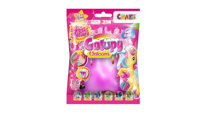 CRAZE - MAGIC SLIME Foilbag mit 75ml Schleim und 1 Galupy Unicorn Figur, 1 Stück, sortiert