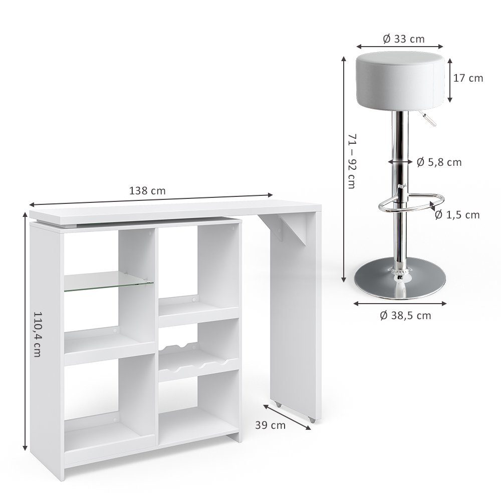 Vicco Bartisch Bartresen Stehtisch Bistrotisch VEGA Weiß drehbar inkl. Hocker
