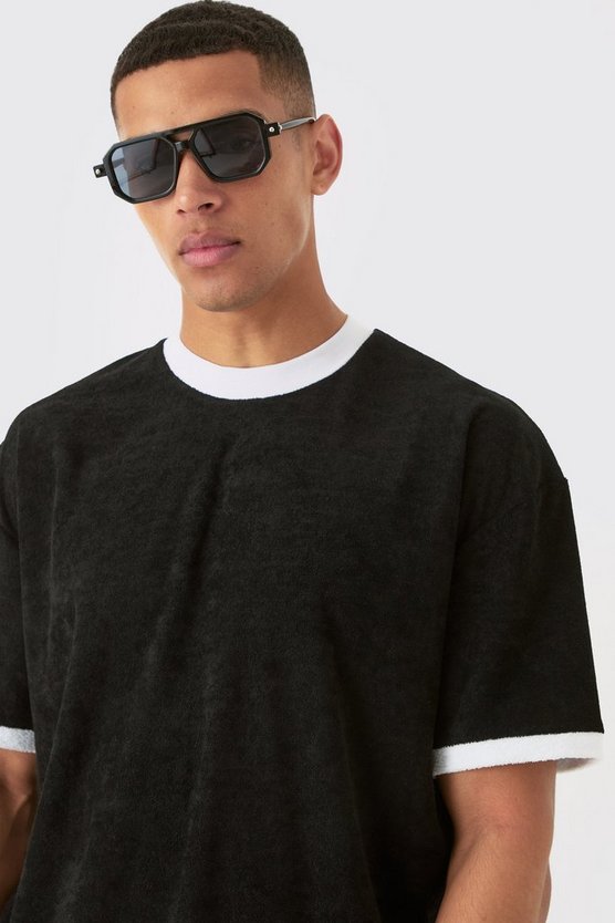 Oversized Extended Neck Contrast Towelling T-shirt