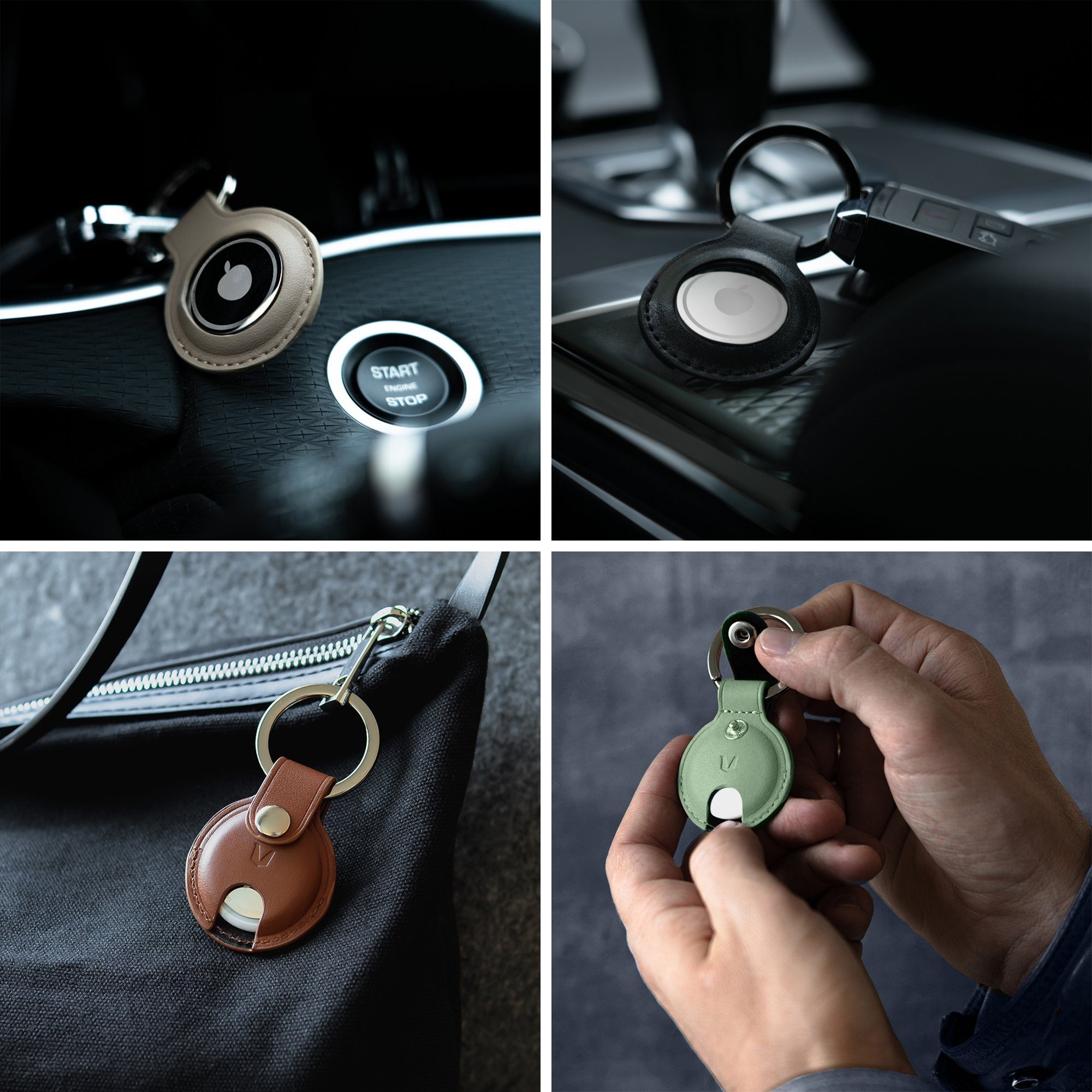 MAGATI Schlüsselanhänger Hülle kompatibel mit Apple Airtag Anhänger (Set, 2-tlg., Premiumleder Anhänger mit Edelstahl Schlüsselring für Apple AirTag), Komplett schützendes Zubehör für Ihre Wertsachen Kratzfest, Hellblau