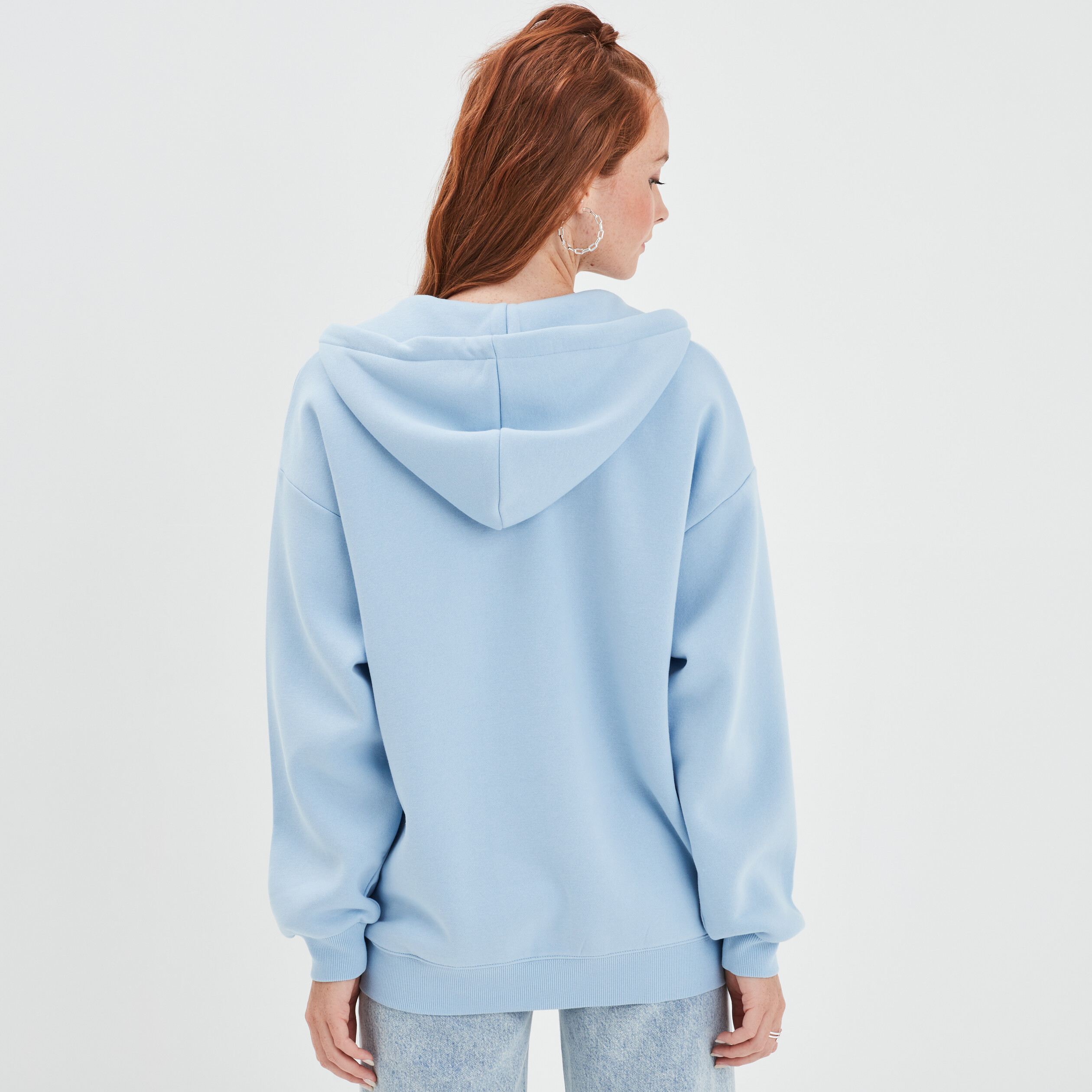 Sweat zippé à capuche oversize mi-long bleu gris femme | La Halle