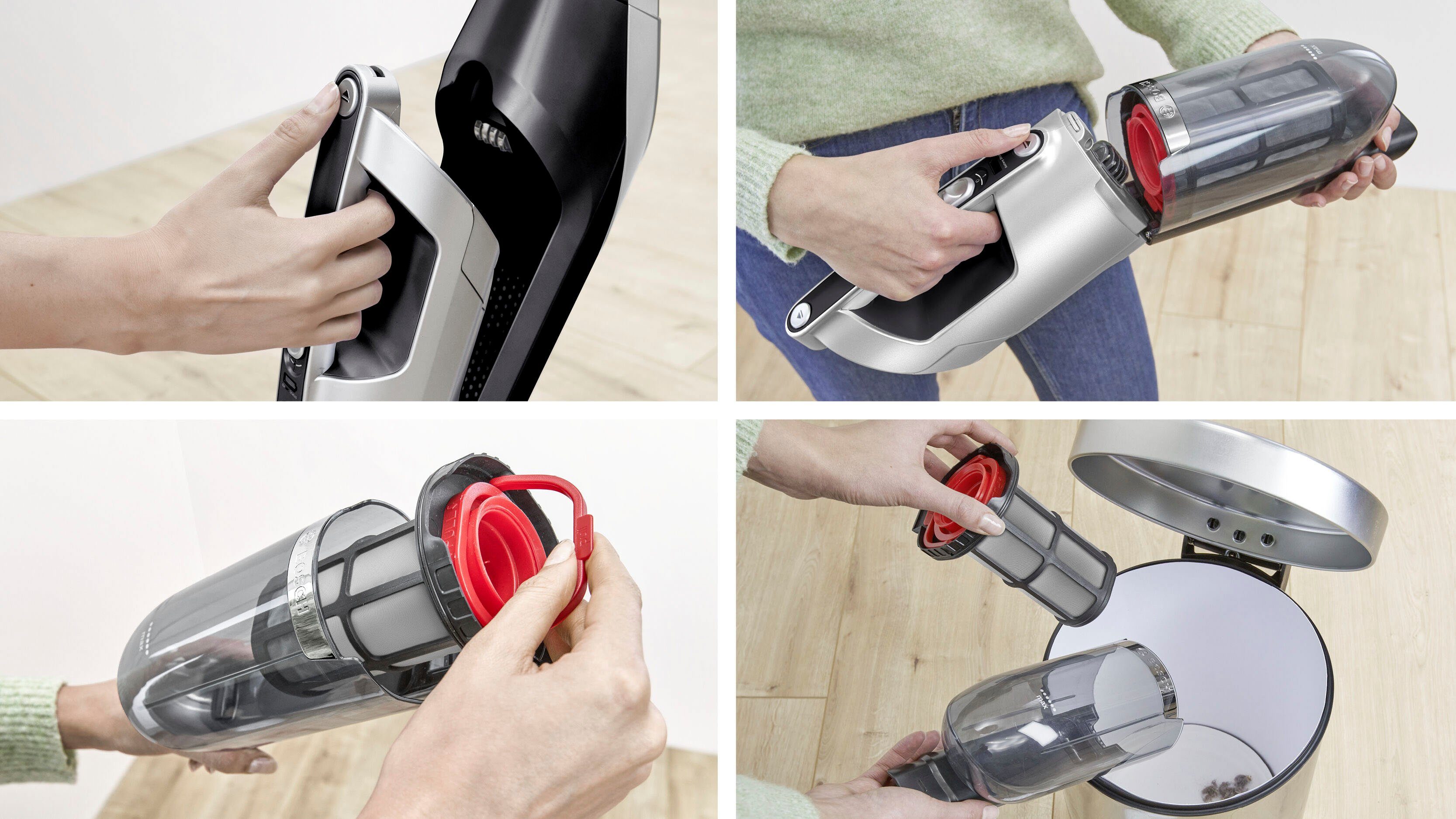BOSCH Akku-Hand-und Stielstaubsauger Flexxo Serie 4 BBH3P2801, 28 V, Power Düse mit LED, beutellos, integriertes Zubehör, Schwarz