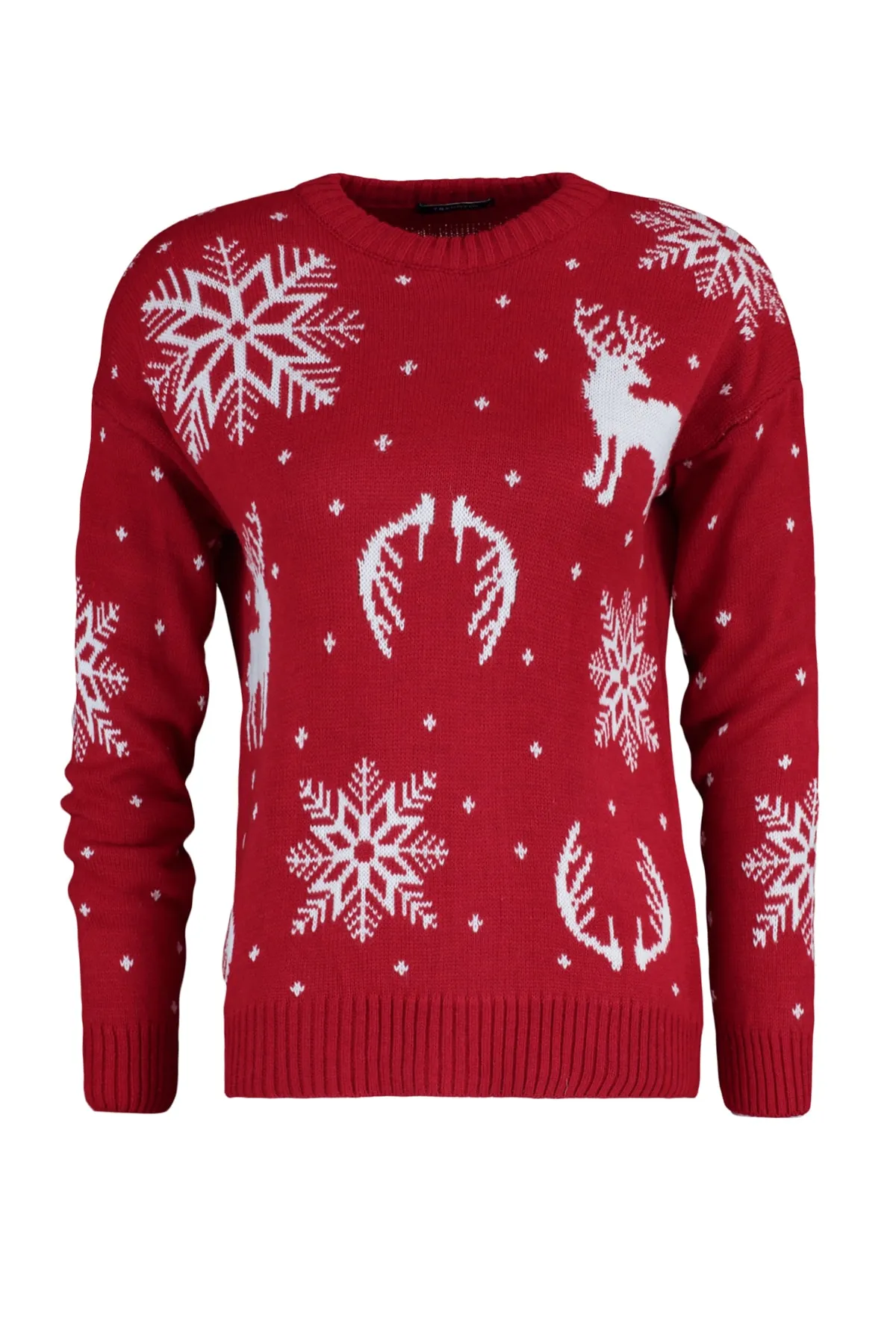 Trendyol Collection  Roter selbstgemusterter Strickpullover mit Rundhalsausschnitt TWOAW23KZ01591