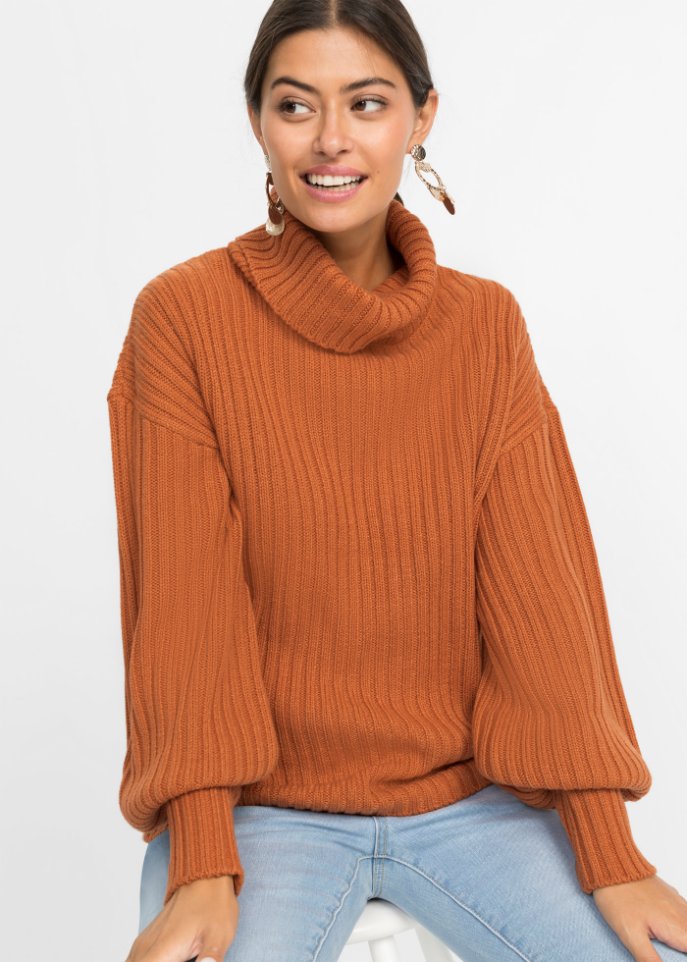 Ripppullover mit Ballonärmel