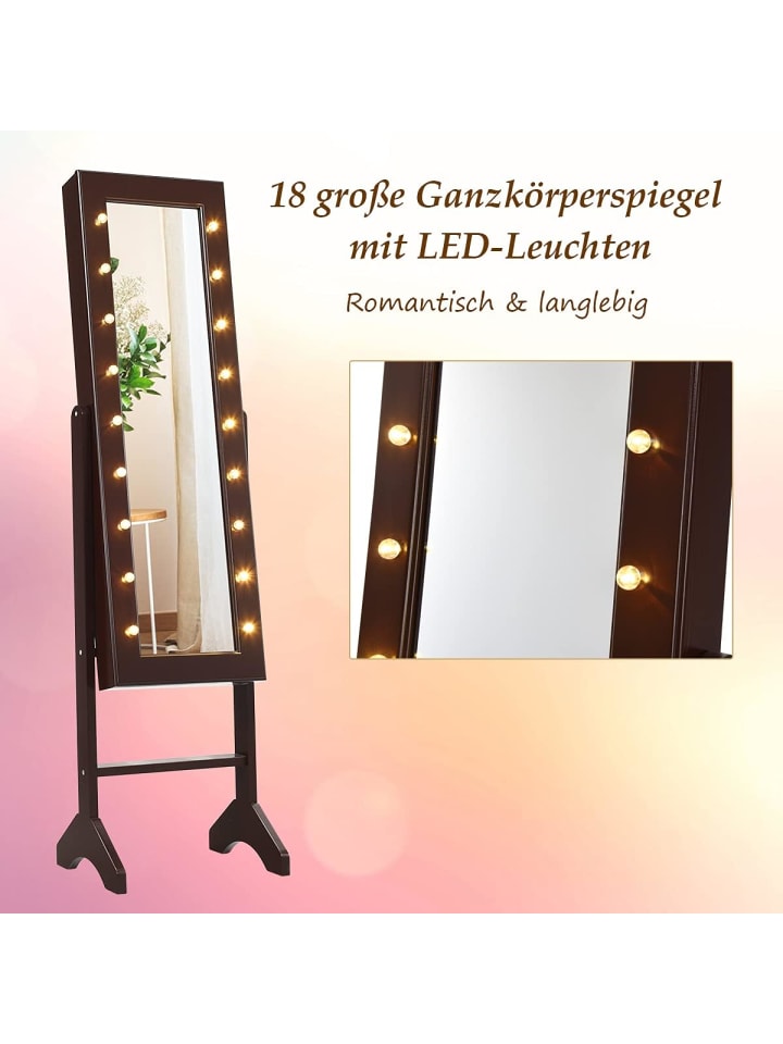 COSTWAY Schmuckschrank mit 18 LEDS in Braun günstig kaufen 145 cm