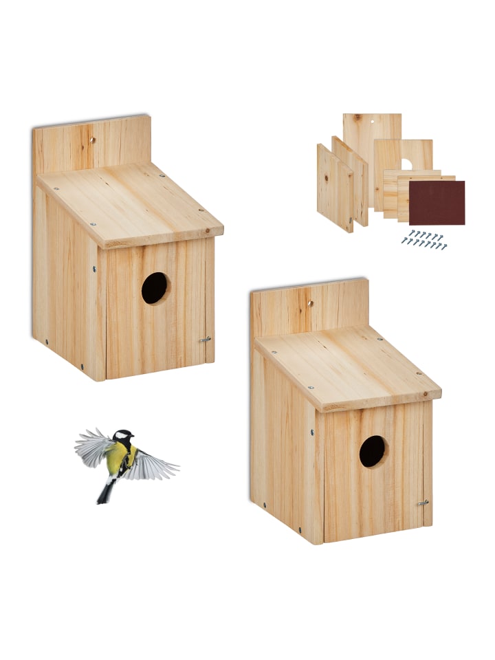 relaxdays 2 x Nistkasten-Bausatz in Natur - (B)14 x (H)23 x (T)18 cm günstig kaufen onesize