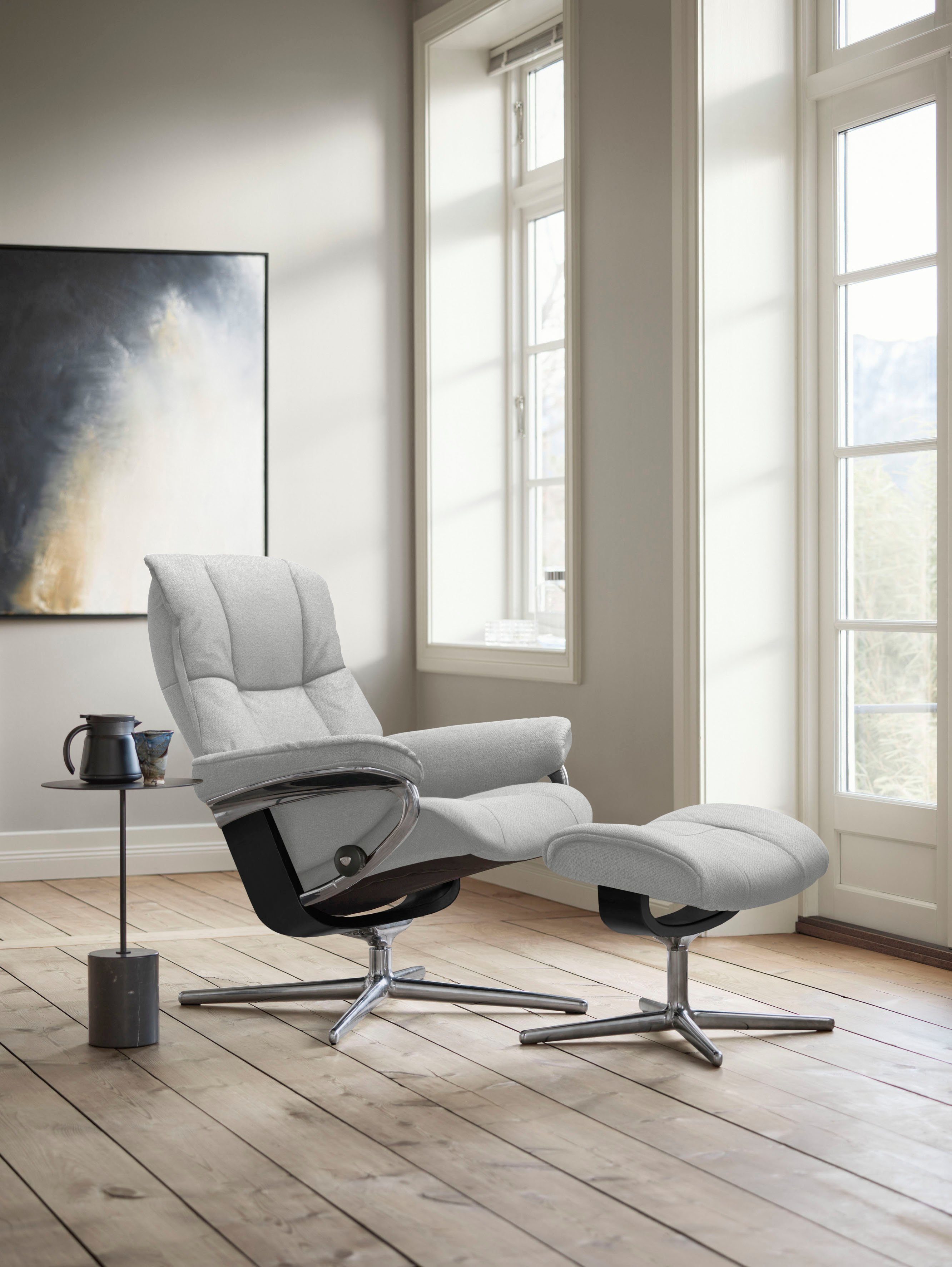 Stressless® Relaxsessel Mayfair (Set, Relaxsessel mit Hocker), mit Hocker, mit Cross Base, Größe S, M & L, Holzakzent Schwarz