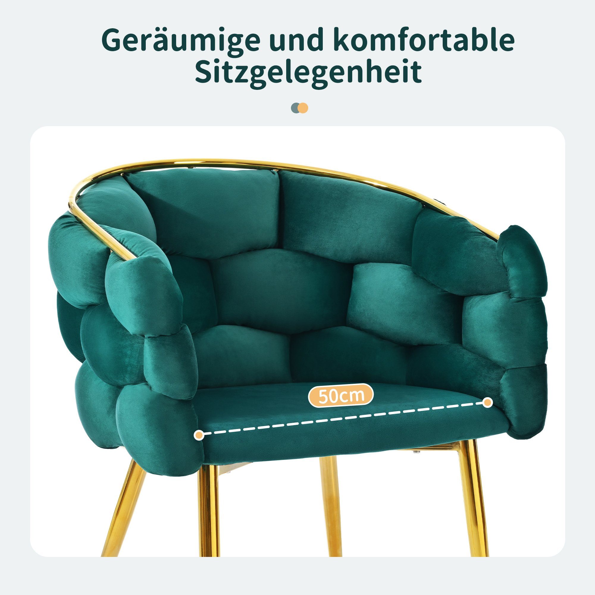 OKWISH Polsterstuhl mit Armlehnen und Rückenlehne (1 St), Stühle mit Metallbeinen, beige Stühle, Bubble Stühle