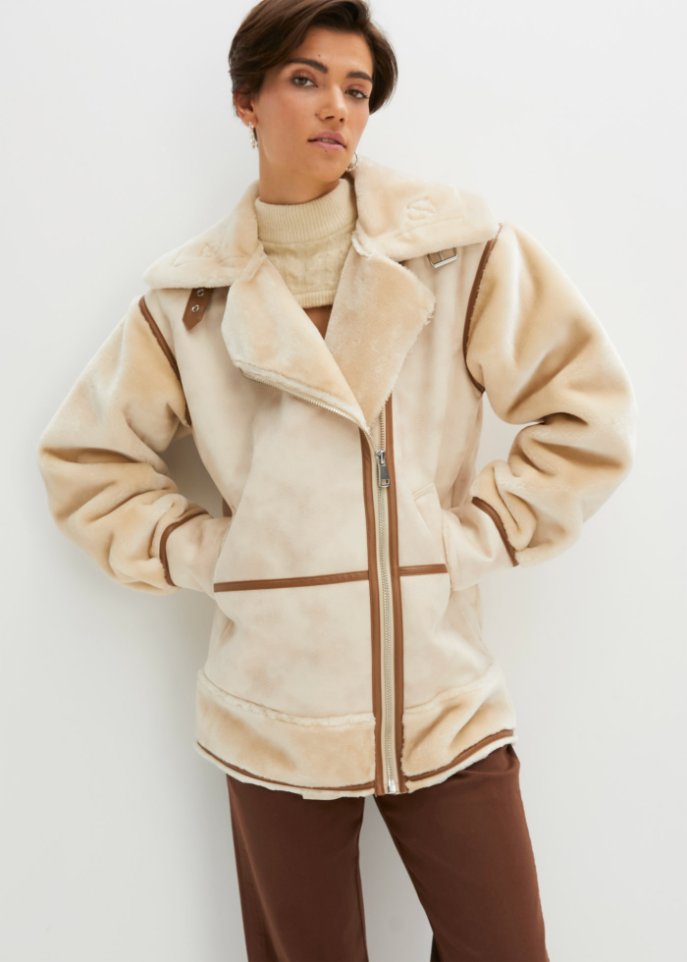 Sherling Jacke in Velourslederimitat