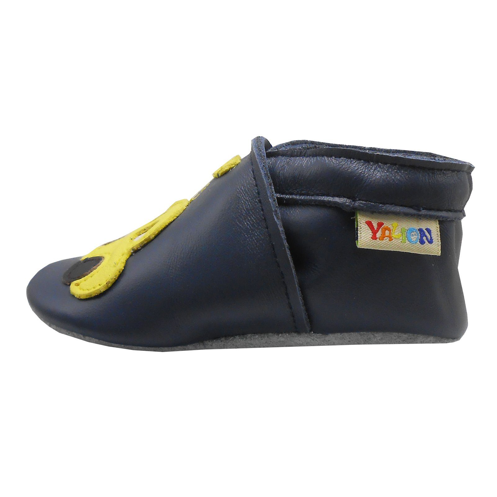 Yalion Weiche Leder Lauflernschuhe Hausschuhe Lederpuschen Auto Dunkelblau Krabbelschuh