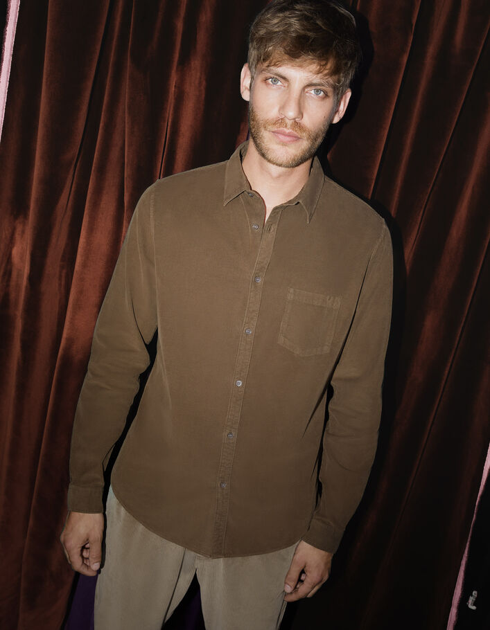 Chemise REGULAR cappuccino en velours milleraies Homme