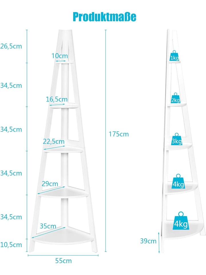 COSTWAY Eckregal 5 Ebenen in Weiß günstig kaufen onesize