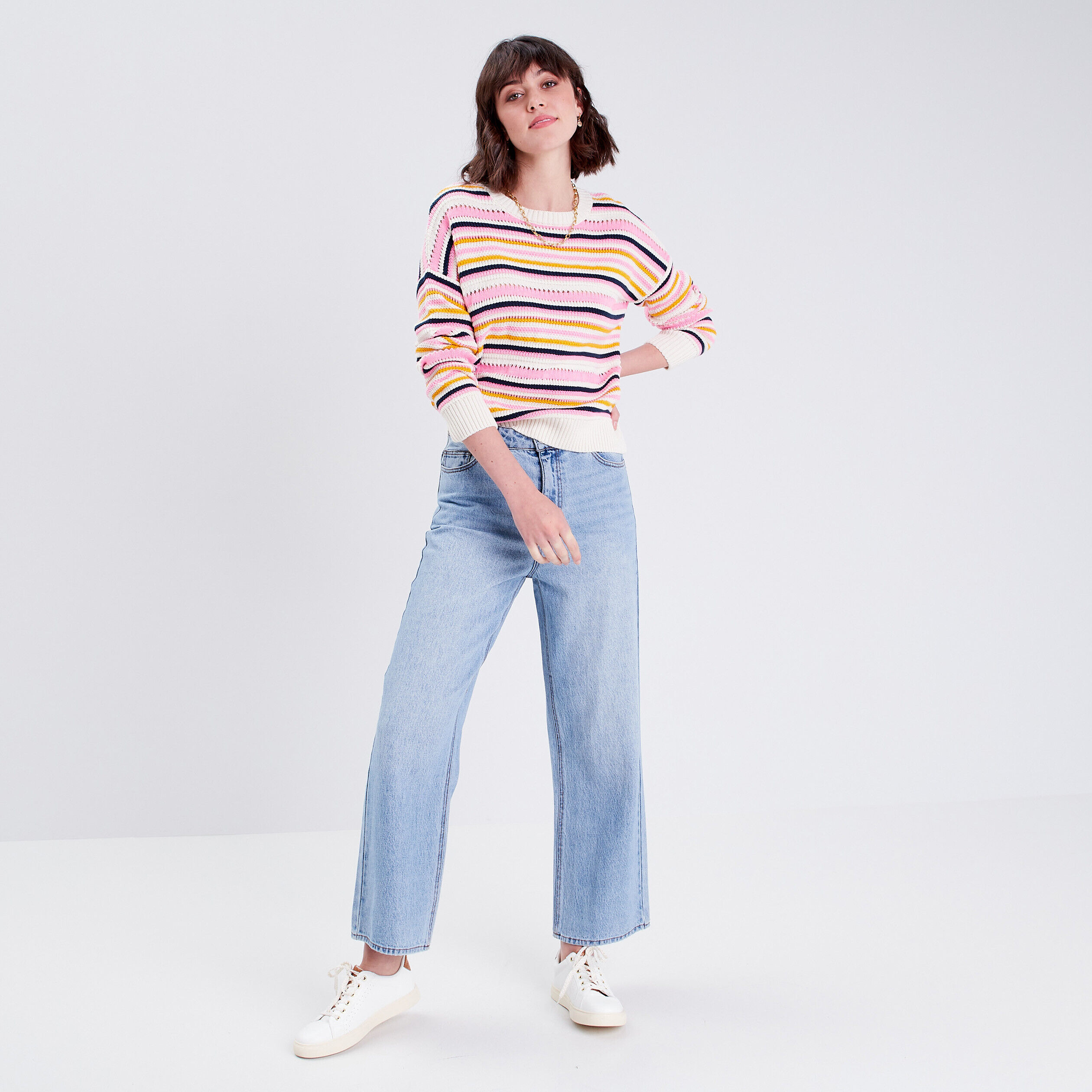 Pull avec col rond rose vif femme | Cache Cache